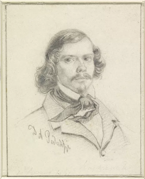 Afbeelding uit: onbekend. Portret van Hermanus Koekkoek, door D.A. Peduzzi gemaakt tussen 1827 en 1861. Potlood op papier, collectie Rijksprentenkabinet.