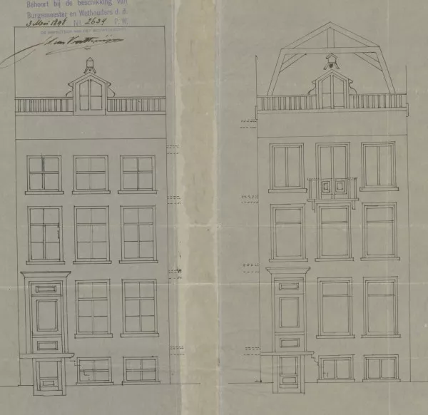 Afbeelding uit: 1893. Links de oude situatie, rechts het ontwerp van 1893.