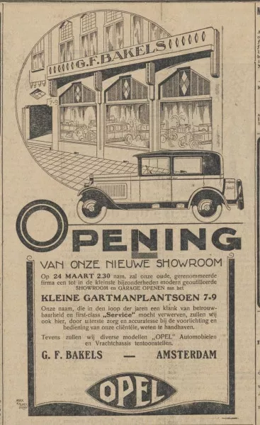 Afbeelding uit: maart 1928. Advertentie van Bakels in het Algemeen Handelsblad van 23 maart 1928.