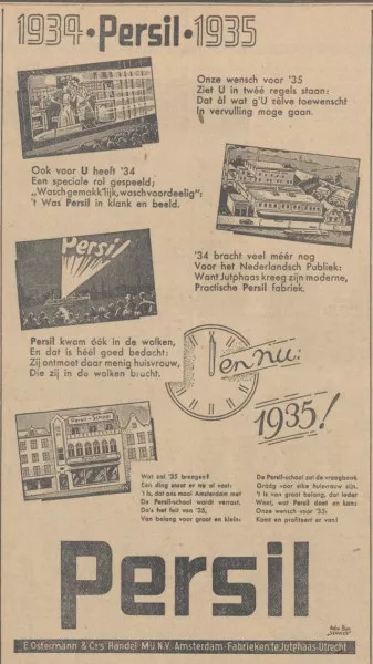 Afbeelding uit: december 1934. Advertentie van Persil waarin de komst van de school wordt aangekondigd.