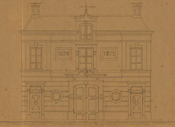 Afbeelding uit: 1872. Het ontwerp van de voorgevel.
