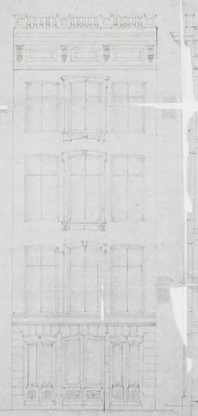 Afbeelding uit: 1875. Het ontwerp met rechte kroonlijst en balustrade.