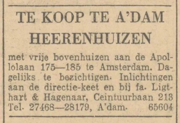 Afbeelding uit: oktober 1926. Verkoopadvertentie in De Maasbode, 7 oktober 1926.