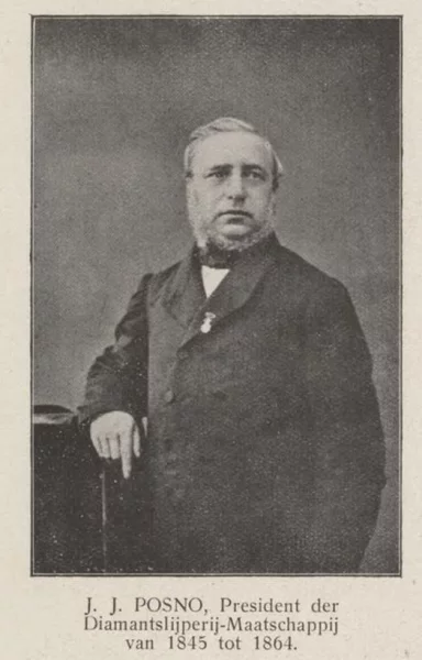 Afbeelding uit: circa 1860. J.J. Posno (1810-1882), diamantair en consul van Turkije, was een van de oprichters van de Maatschappij, en de eerste president. Foto uit het jubileumboek van 1920.