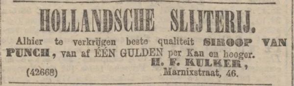Afbeelding uit: december 1875. Advertentie van Kulker in het Algemeen Handelsblad, 17 december 1875.