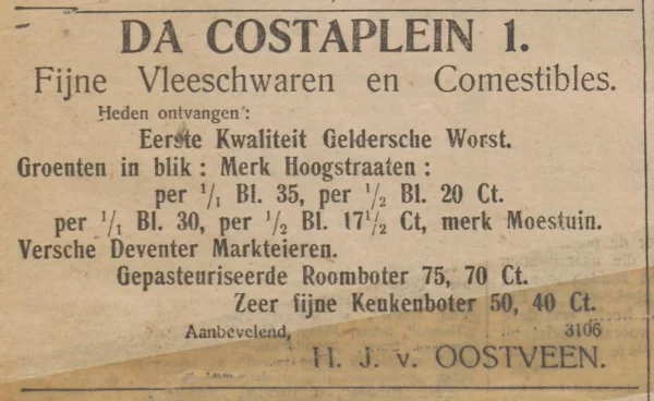 Afbeelding uit: oktober 1904. Advertentie van Van Oostveen in de katholieke krant De Morgenpost van 15 oktober 1904.