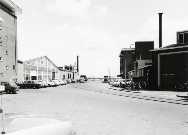 Afbeelding uit: juni 1968. Links Leonard Lang/FIAT, rechts de tandpastafabriek van Beecham.
Bron afbeelding: SAA, bestand 010122000616.