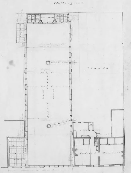 Afbeelding uit: 1863. De plattegrond: één lokaal van 30 bij 9 el (1 el was destijds gelijk aan 1 meter).