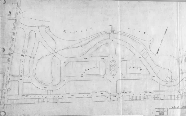 Afbeelding uit: 1881. Het gewijzigde plan, met enkele rechte straten en meer plek voor bebouwing.