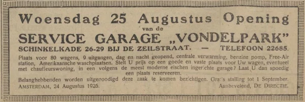 Afbeelding uit: augustus 1926. Advertentie in het Algemeen Handelsblad van 24 augustus 1926.