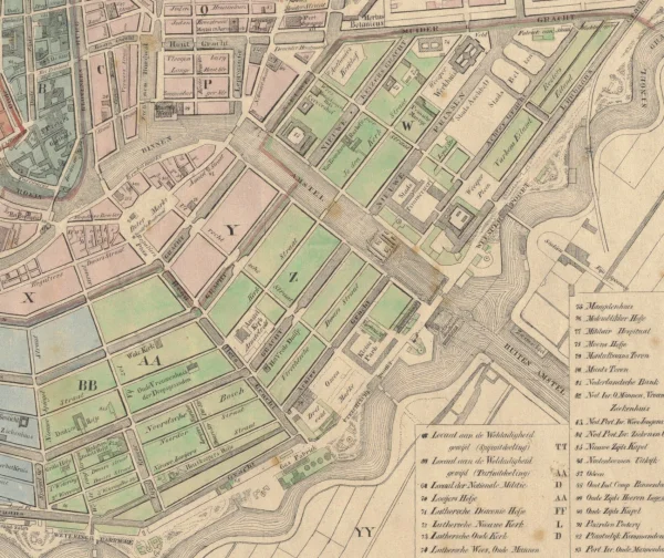 Afbeelding uit: 1856. In het groen is het gebied van de parochie van De Duif aangegeven. Situatie rond 1856.
Bron afbeelding: SAA, bestand KAVA00073000001.