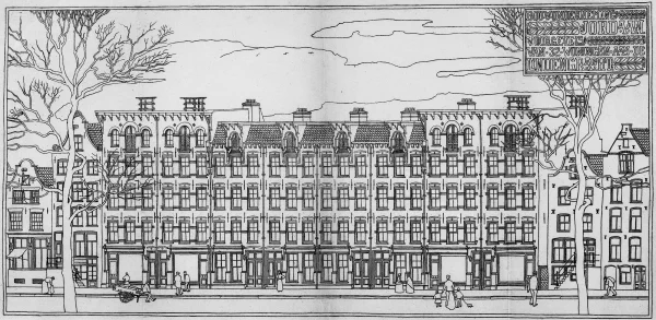 Afbeelding uit: 1896. "Bouwonderneming Jordaan
voorgevels van 32 woningen aan de Lindengracht"
Bron afbeelding: SAA, bestand 010056916882.