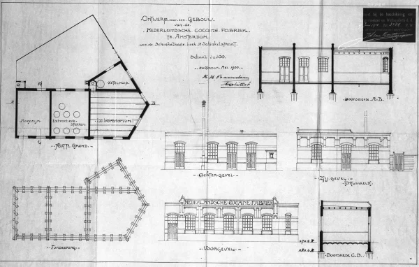 Afbeelding uit: 1900. Plan voor de eerste fase van de fabriek.
Bron afbeelding: SAA, bestand 5221BT906179.