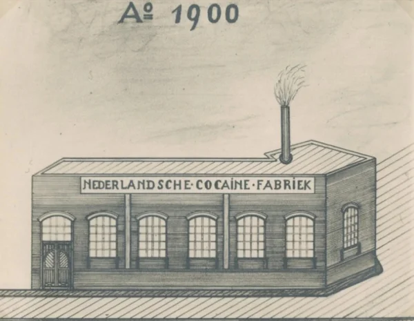 Afbeelding uit: circa 1901. Tekening van de eerste fase van de fabriek. Accuratesse onbekend.