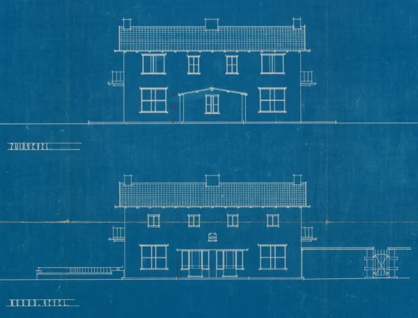 Afbeelding uit: 1939. De zuid- en noordgevels van de dienstwoningen.