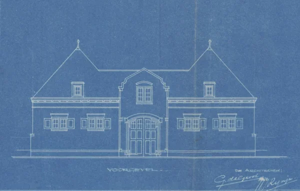 Afbeelding uit: 1918. Ontwerp van de voorgevel van het koetshuis.