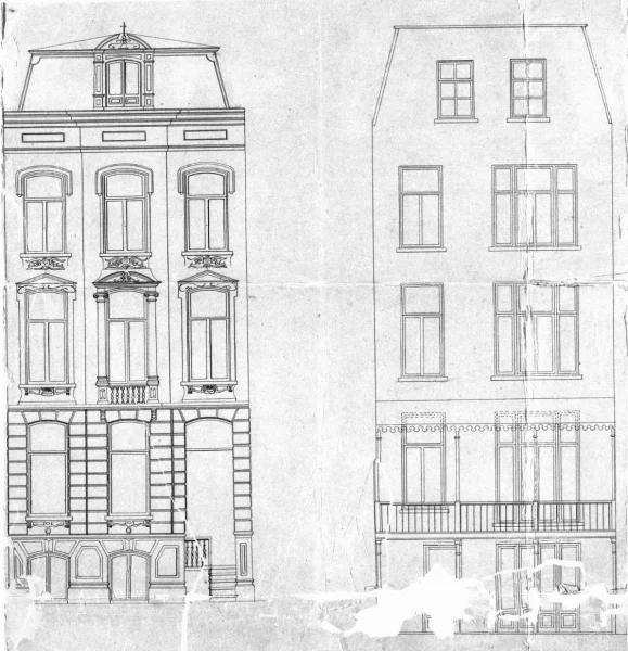Afbeelding uit: 1880. Ontwerp van de voor- en achtergevels.
Bron afbeelding: SAA, bestand 5221BT903579.
