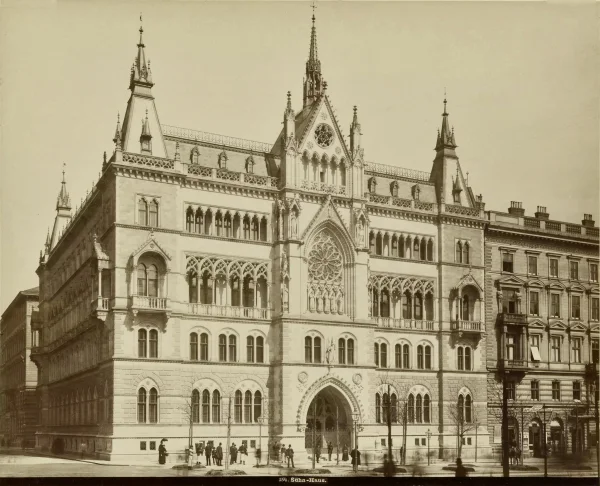Afbeelding uit: circa 1890. Het Sühnhaus in Wenen van architect Von Schmidt, dat Salm geïnspireerd heeft.
