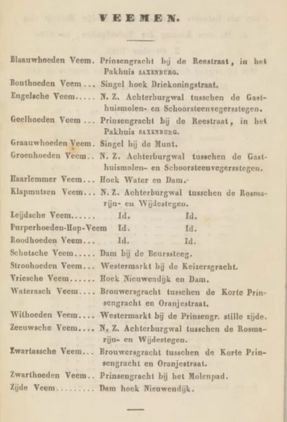 Afbeelding uit: 1851. Lijst van vemen uit 1851. Bron: Stedelijk Adresboek.