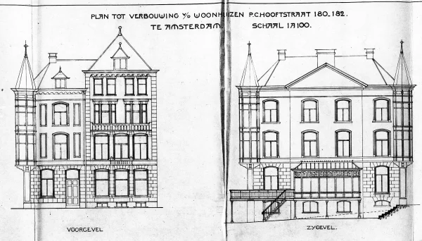 Afbeelding uit: november 1901. Gevels aan het park en de P.C. Hooftstraat na de verbouwing van 1901-1902.
Bron afbeelding: SAA, bestand 5221BT904863.