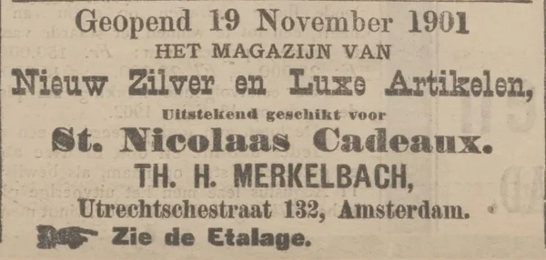 Afbeelding uit: december 1901. Advertentie van Merkelbach in het Volksdagblad van 4 december 1901.