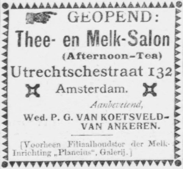 Afbeelding uit: oktober 1904. Advertentie voor de theesalon in de Telegraaf van 7 oktober 1904.
