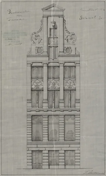 Afbeelding uit: 1875. Het ontwerp van Sanders. "Restauratie der façade"