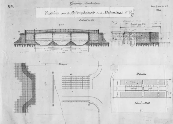Afbeelding uit: 1894. Tekeningen uit 1894 van de voorloper van de huidige brug.