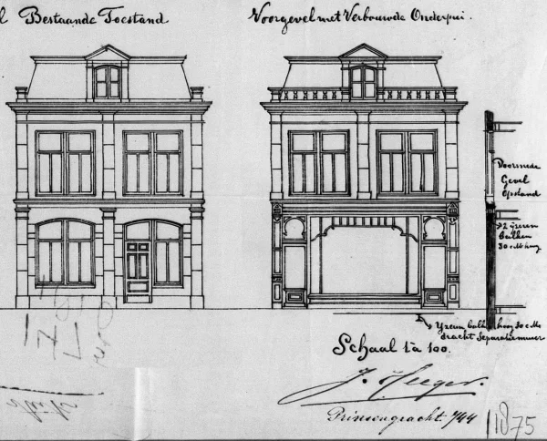 Afbeelding uit: 1902. De verbouwing van 1902 (collage van uitsnedes uit de bouwtekening).
Bron afbeelding: SAA, bestand 5221BT911875.