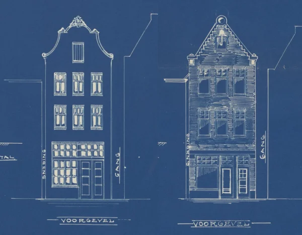Afbeelding uit: 1909. Collage met de oude en nieuwe voorgevels.