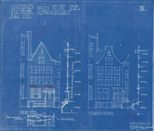 Afbeelding uit: 1925. Links de nieuwe voorgevel, rechts de bestaande.