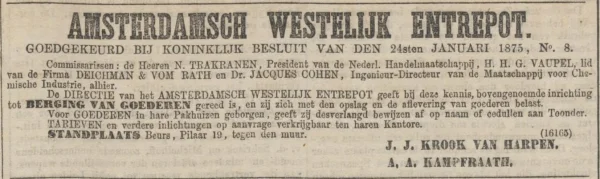 Afbeelding uit: mei 1875. Advertentie in het Algemeen Handelsblad van 2 mei 1875.