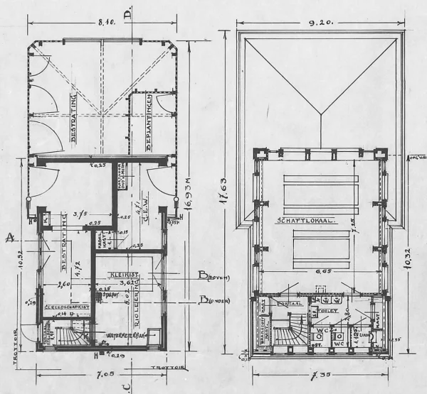 Afbeelding uit: 1926. Plattegronden van de begane grond (links) en de verdieping.
