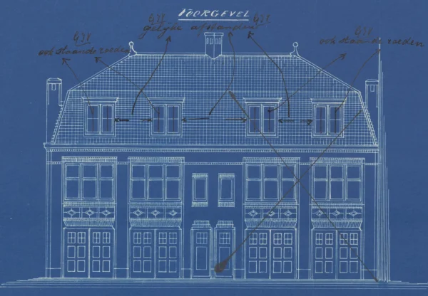 Afbeelding uit: 1917. Bouwtekening van het linkerdeel.