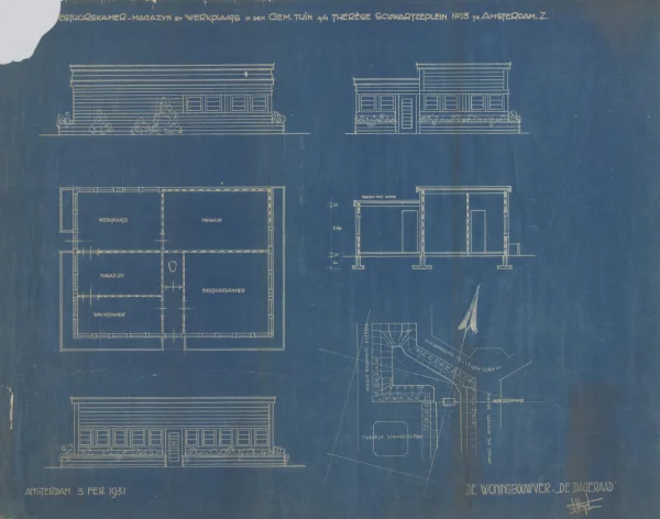Afbeelding uit: 1931. Bouwtekening van het bestuursgebouw.
