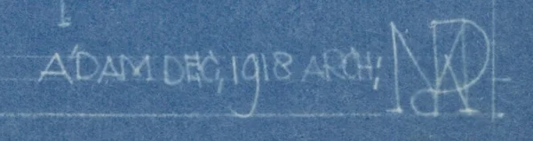 Afbeelding uit: 1918. Sommige bouwtekeningen werden ondertekend met een monogram van de initialen van beide architecten.