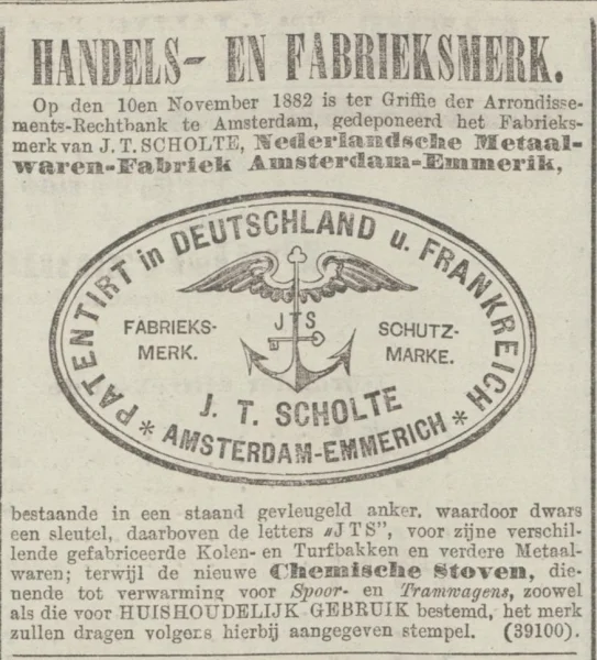 Afbeelding uit: november 1882. Het gedeponeerde handelsmerk van J.T. Scholte.