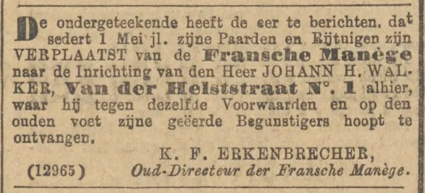 Afbeelding uit: mei 1888. Verhuisbericht van Erkenbrecher in het Algemeen Handelsblad van 6 mei 1888.