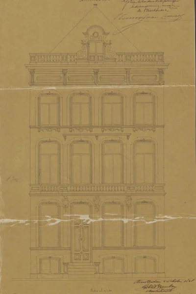 Afbeelding uit: 1868. "Ontwerp van een Heerenhuis voor den weledelen Heer Bahlmann / Plantaadje, Middenlaan te Amsterdam"