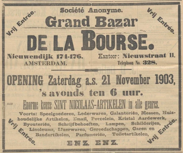 Afbeelding uit: november 1903. Advertentie in het Nieuw Israelietisch Weekblad van 20 november 1903.