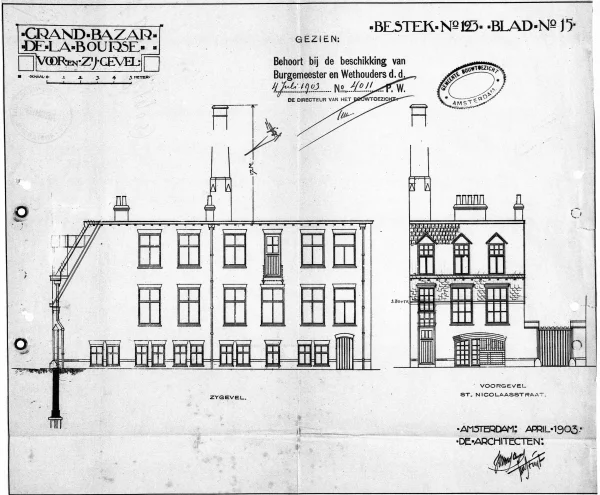 Afbeelding uit: april 1903. Gevels St. Nicolaasstraat.
Bron afbeelding: SAA, bestand 5221BT900770.