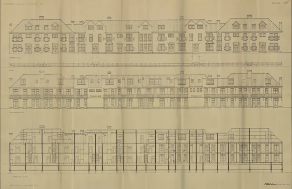 Afbeelding uit: 1913. Voorgevel, achtergevel, doorsnede.