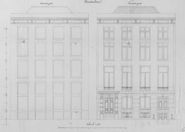 Afbeelding uit: 1868. Links de eerdere voorgevel, rechts het ontwerp van Outshoorn.
Bron afbeelding: SAA, bestand 005220902076.