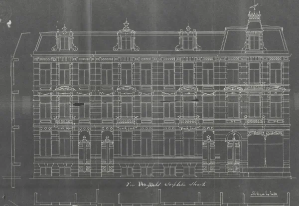 Afbeelding uit: 1885. "Vier voorgevels Sarphatie straat"