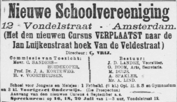 Afbeelding uit: juli 1900. Advertentie in De Telegraaf van 14 juli 1900. De aankondiging van de verhuizing was enigszins voorbarig.