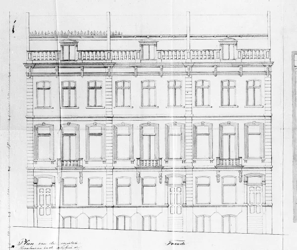 Afbeelding uit: februari 1870. Het ontwerp van de voorgevels.
Bron afbeelding: SAA, bestand 5221BT913078.