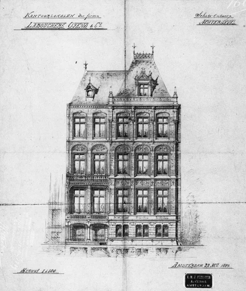 Afbeelding uit: 1889. Schetsontwerp voor de achtergevel.
Bron afbeelding: SAA, bestand 5221BT913958.