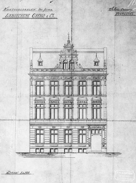 Afbeelding uit: 1889. Schetsontwerp voor de voorgevel.
Bron afbeelding: SAA, bestand 5221BT913957.