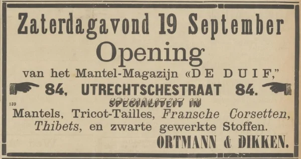 Afbeelding uit: september 1891. Advertentie van Ortmann in het Centraal blad voor Israëlieten in Nederland.