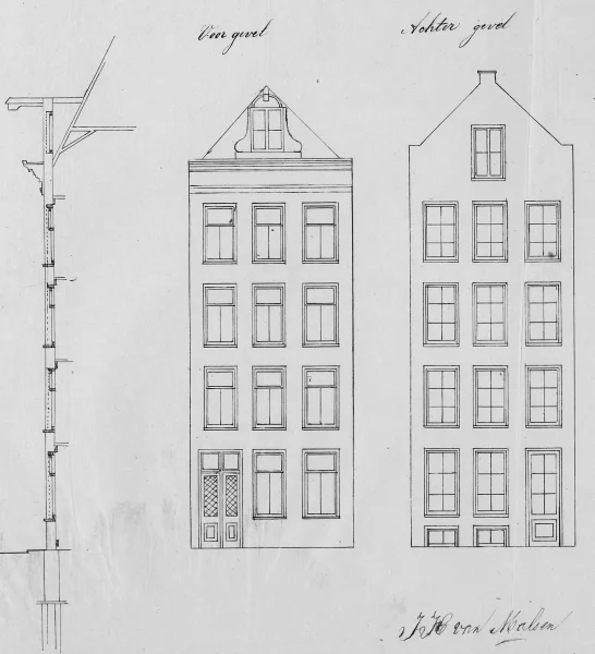 Afbeelding uit: augustus 1874. Voor- en achtergevels van nummer 70.
Bron afbeelding: SAA, bestand 005220903158.